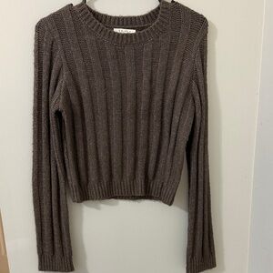 Z Supply Cropped Ribbed Crewneck Sweater - Brown